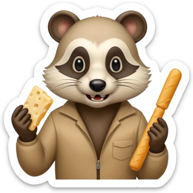 A realistic mad badger bowling while eating cheese sticks sticker