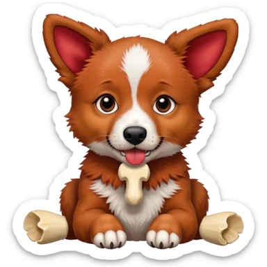 Red heeler puppy with bone in mouth sticker