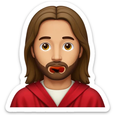 Jesus like the red robe Jesus painting but stylized like an emoji sticker