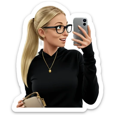 blonde girl taking selfie sticker