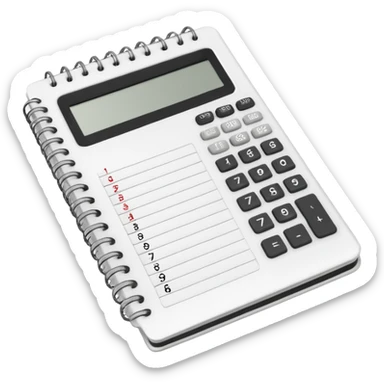 open notebook with numbers and a calculator sticker
