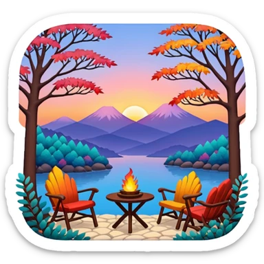 Winter season sunset with colors, colorful leaves, cozy atmosphere in ghibli style sticker