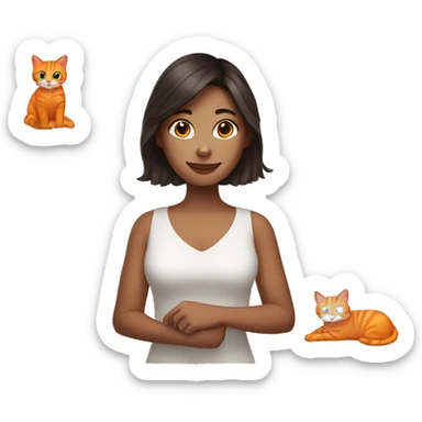 pretty brunette woman holding orange cat sticker