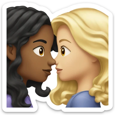 A straight black hair girl kissing a wavy blonde hair girl sticker