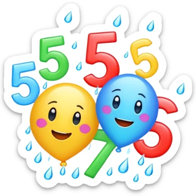 playful scene of colorful number five raining from the sky, cheerful fives falling like raindrops, emoji style sticker