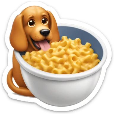 Big orange dog in a bowl of mac and cheese sticker
