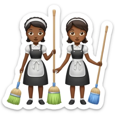 two ugly maids are holding the mop sticker