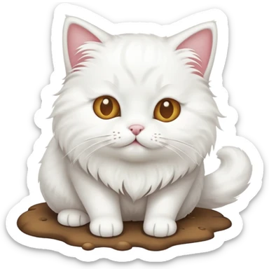 white cat taking a poo sticker