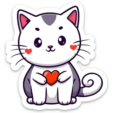 A cat with a heart-shaped face sticker
