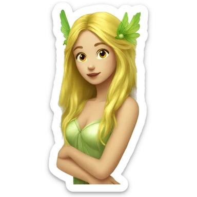 Beautiful, fairy, gold, yellow, green, long hair, big wings sticker