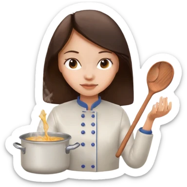 Brunette girl cooking stirring white pot sticker