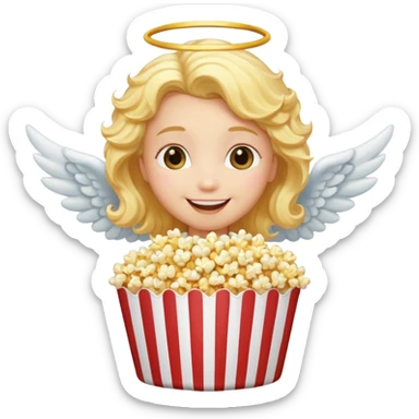 popcorn , with smily face angel sticker