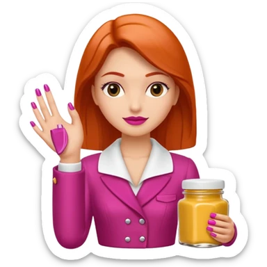 Una miniatura de una mano femenina, elegante y con manicura, sosteniendo un pequeño tarro de mantequilla corporal. La mano está en un gesto de 'OK' o 'fórmula perfecta'. Utilizar los colores principales de Riqueza Artesana: magenta y terracota. Iluminación profesional y clara. sticker