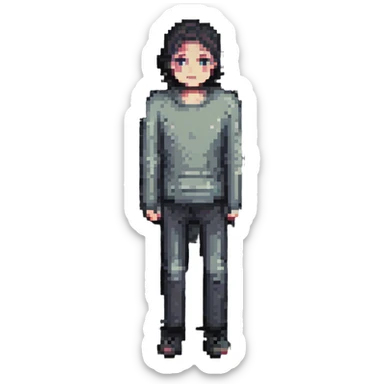 the concept of shame, interpreted visually, emotional expression, body language, pixel art style, muted colors, abstract background sticker