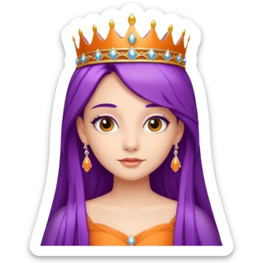 Princesses with long Purple Hair in Gown with Tiara, orange dress sticker