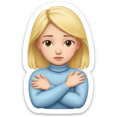 a girl crossed arms holding her neck sticker