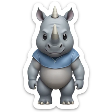 cinematic-rhino-full-body-standing-emoji,white horn, slate grey/blue skin -massive-body-poised-powerfully,-thick-horn-curving-slightly-forward,-head-tilted-dramatically,-rough-grey-hide-covered-in-dust,-simplified-focused-features, large cute black eyes sticker