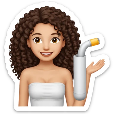Woman with light skin and dark brown eyes and dark brown long curly hair and white tube top sticker