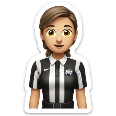 White woman with a brown hair ponytail American football referee with boy American  football player  sticker