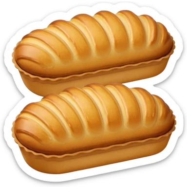 A madeleine pastry. Scalloped oval seashell shape with ONLY four to five vertical lines going in the same direction. Light golden brown. Scalloped edge. Cookie. Flat. Long. Oval shape. Lets scallops. sticker