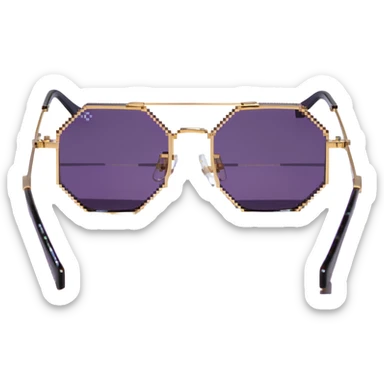 retro 70s octagonal sunglasses with purple lenses and gold frames sticker