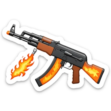 pixel art AK-47 assault rifle, no background, and make it small just like an emoji size and also make it look like its shooting and spiting fire sticker