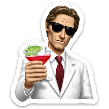 Patrick Bateman from american psycho holding a margarita glass sticker