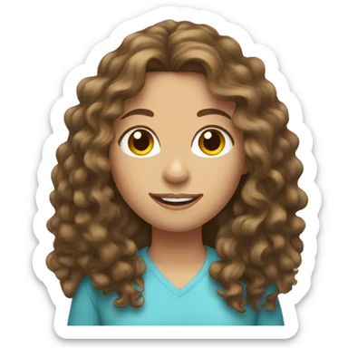 Emoji of a light brunette girl with long curly brown hair sticker
