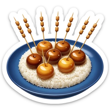 Mitarashi dango with shiny soy sauce glaze drizzled over white rice sticker