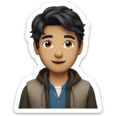 A beautiful boy with black hair, brown eyes, and beautiful clothes, thanking someone   sticker