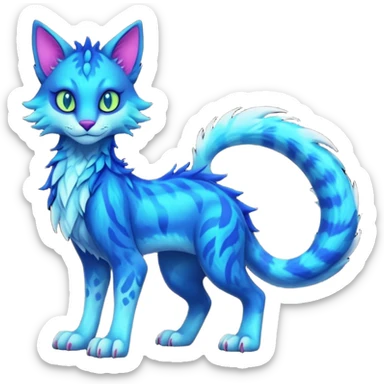 Kawaii dark edgy colorful vibrant neon glowing fantasy feline-vernid-sergal-fursona animal creature with a tufted tail full body with intricate markings  sticker