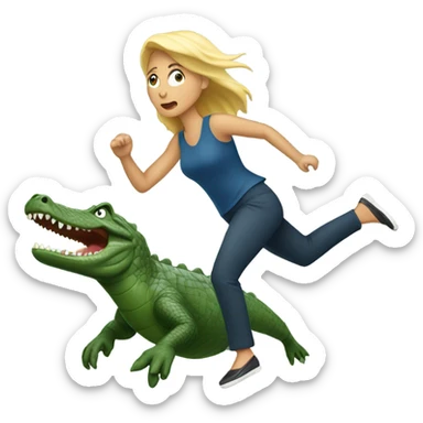 a blonde woman being chased by an alligator  sticker