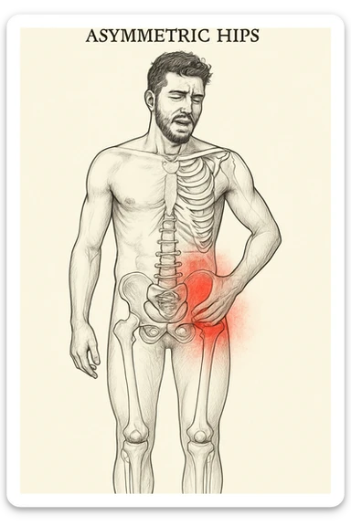 Uomo con dolore per via dei suoi fianchi asimmetrici vista anatomica sticker