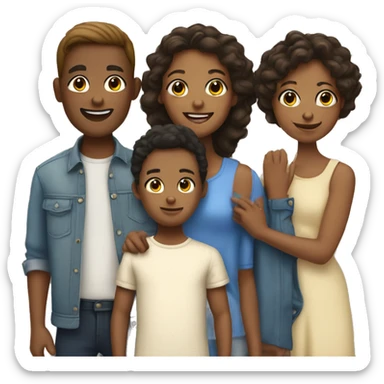 family of four members where all family members have their own unique skin tone and gender attributes sticker