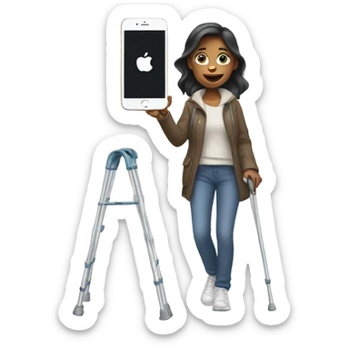 Goofy girl on crutches with an iPhone sticker