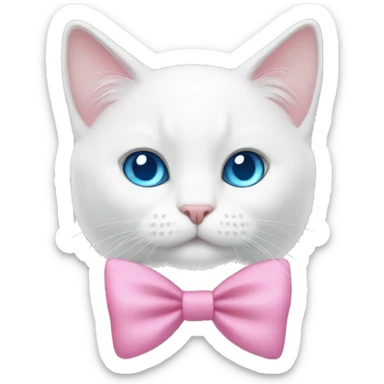 white cat with a pink bow and blue eyes sticker