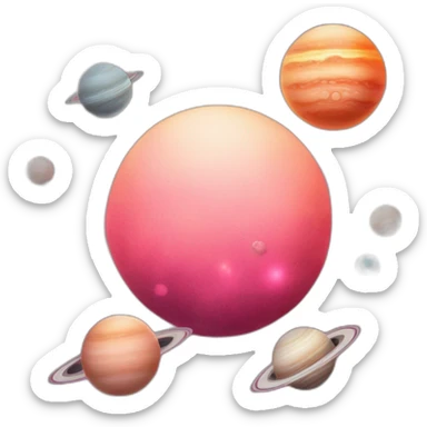 Solar system with heart planets shades of pink red and white sticker
