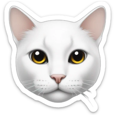 White cat having the left side of his face black sticker