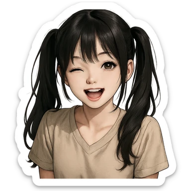 realistic anime style girl with twin tails and a playful expression sticker