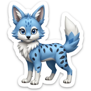 Blue cute adorable serval-sergal-Lycanroc-wolf-fusion-hybrid, full body sticker