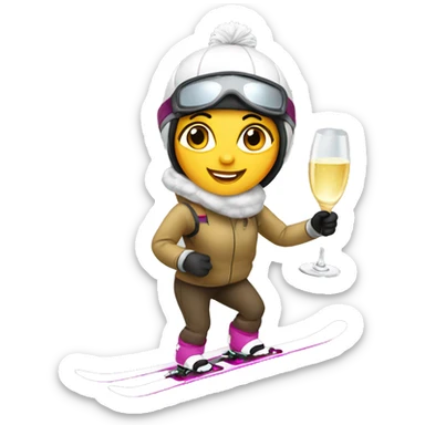 skiing girl with champagner sticker