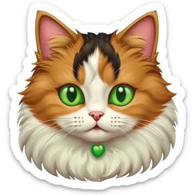 tricolor fluffy cat with green eyes sticker