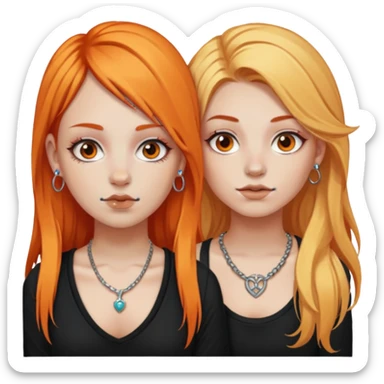 two girls with septum piercings and tattoos one girl has orange hair, and the other girl has long blonde hair sticker