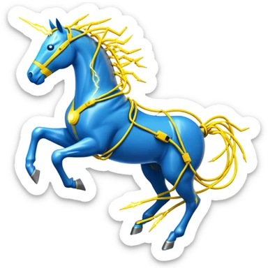 yellow fast electric horse made of electricity, bolts, visible yellow wires, lightning, blue electricity accents, dynamic running pose sticker