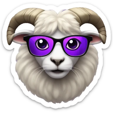 Ram with purple fur and black cat eye glasses sticker