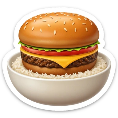 I want a hamburger patty on a bowl of rice sticker