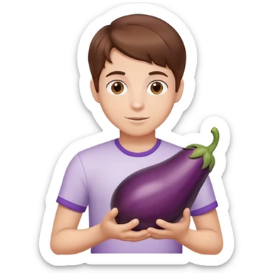 brown hair boy with eggplant sticker