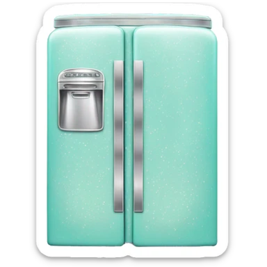 Realistic silver and pastel tiffany blue retro vintage fridge with white shiny sparkly glitter and diamonds on it. sticker