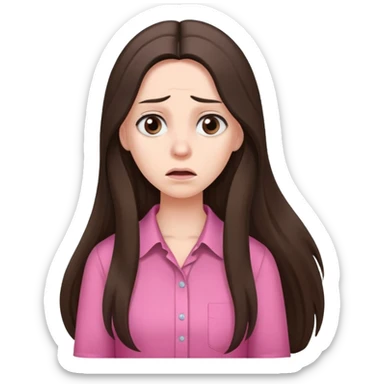 Very long hair Brunette with white skin worried with pink shirt sticker