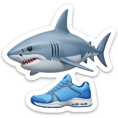 Un tiburón de 4 patas que lleve tenis azules sticker